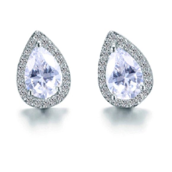 White Sapphire Pear Cut Stud Earrings - Picture 2 of 3